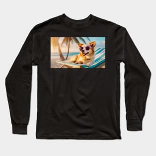 Fluffy Corgi on the sunbed Long Sleeve T-Shirt